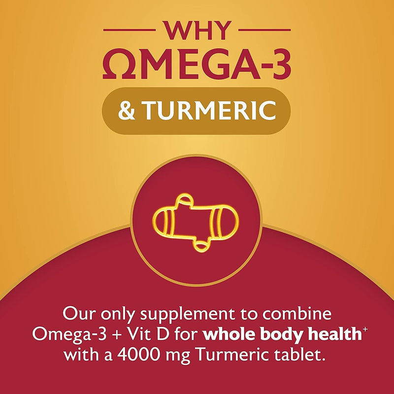 Seven Seas Omega-3 Fish Oil Turmeric, With 500 mg Fish Oil + 300 mg Omega-3, 60 High Strength Tablets With Vitamin D & 250 mg EPA & DHA, Whole Body Health+, Duo Pack: 30 Capsules + 30 Tablets - BeesActive Australia