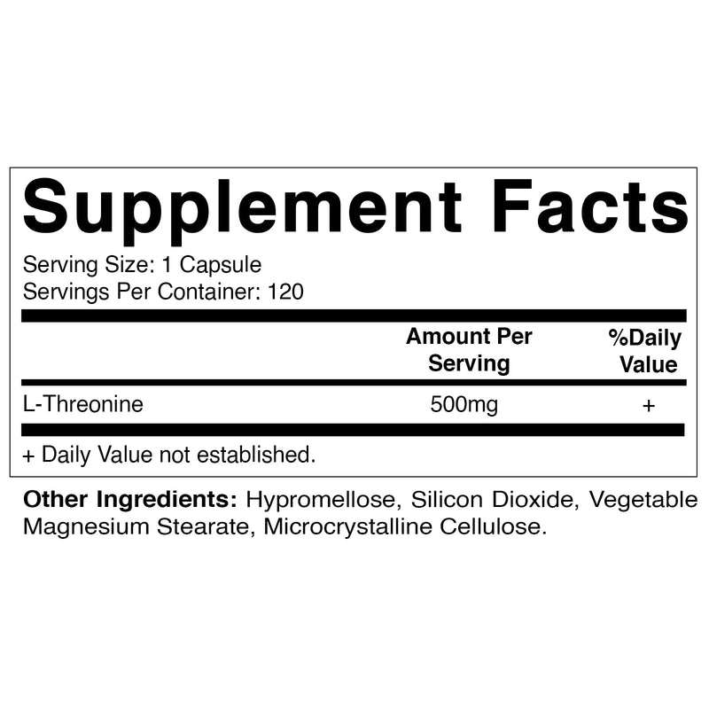 Vitamatic L-Threonine 500 mg 120 Vegetable Capsules - Promotes Healthy Liver, Cardiovascular & Structural Function - BeesActive Australia