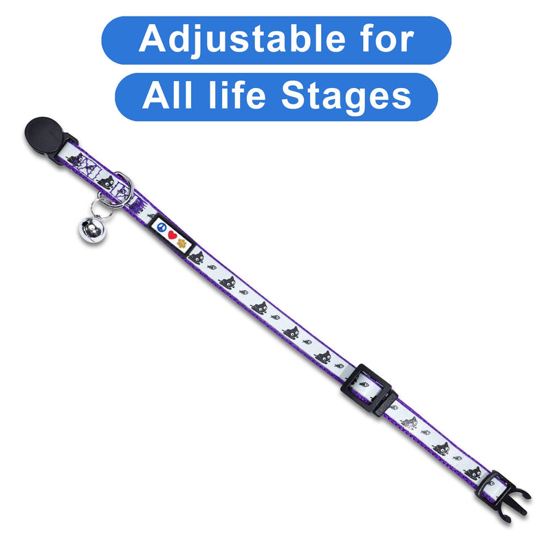 Pawtitas Glow in The Dark Cat Collar with Safety Buckle and Removable Bell Cat Collar Kitten Collar Cat Collar Purple - BeesActive Australia