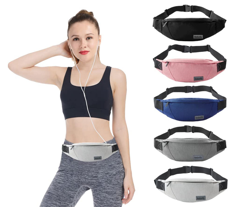 Fanny Pack for Men Women Waist Pack Bag with Headphone Jack and 3 Zipper Pockets Adjustable Straps (Light Gray) Large-Light Gray(3 Zipper Pockets) - BeesActive Australia