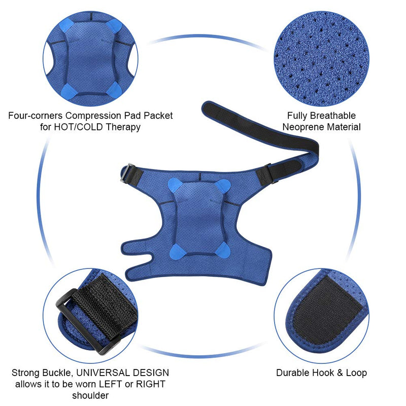 Haofy Shoulder Support for Men Women, Adjustable Shoulder Brace Neoprene Rotator Cuff Support Strap for Dislocated AC Joint, Bursitis, Frozen Shoulder, Shoulder Compression Sleeve for Left and Right L blue - BeesActive Australia