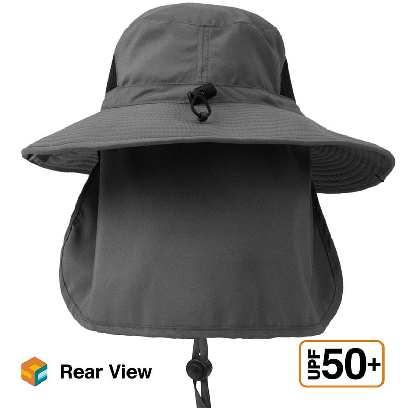 [AUSTRALIA] - Premium Boonie Hat Wide Brim Sun Hat for Fishing Hiking Outdoor Men Women UPF50+ One Size Grey With Neck Flap 