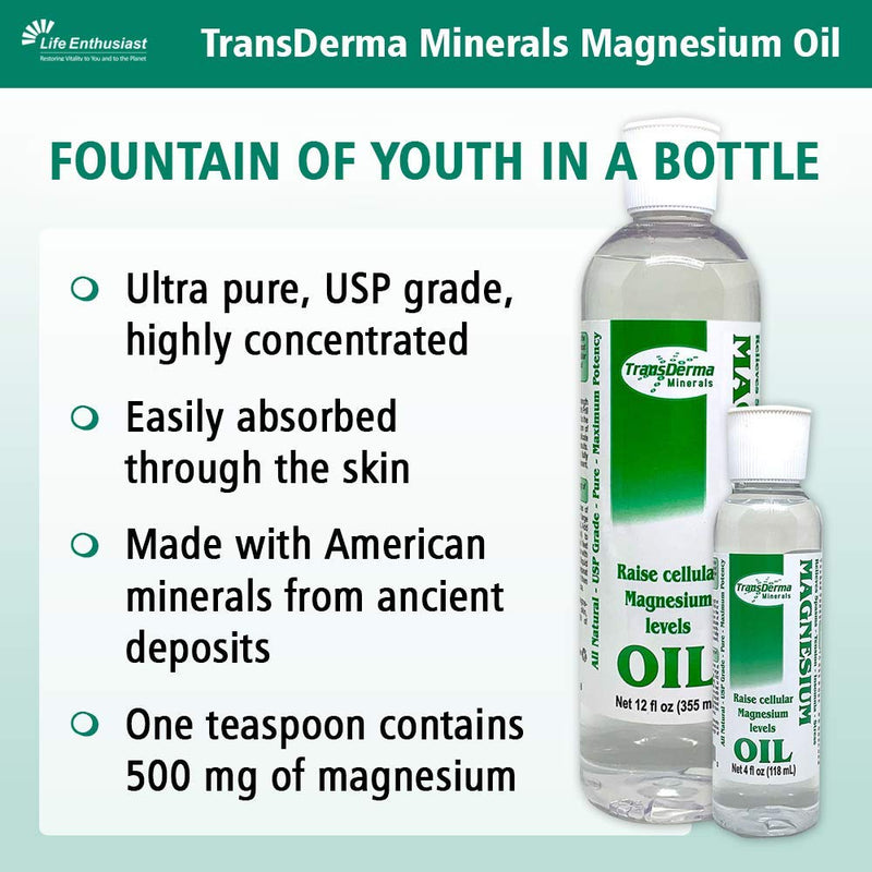Transderma Magnesium Oil 4 oz - Pure Liquid Magnesium Chloride Hexahydrate, Made With Ancient Minerals Magnesium, Fast Absorbing Through the Skin 4 Fl Oz (Pack of 1) - BeesActive Australia
