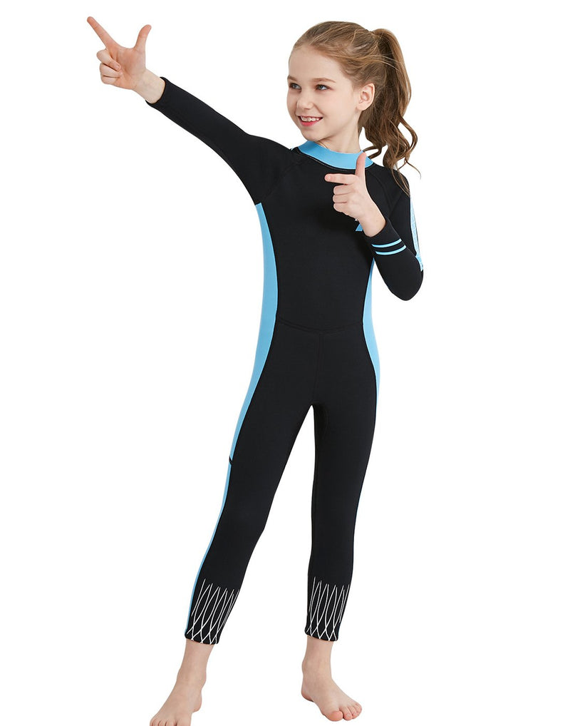 DIVE & SAIL Kids 2.5mm Wetsuit Long Sleeve One Piece UV Protection Thermal Swimsuit Black-1 Small - BeesActive Australia