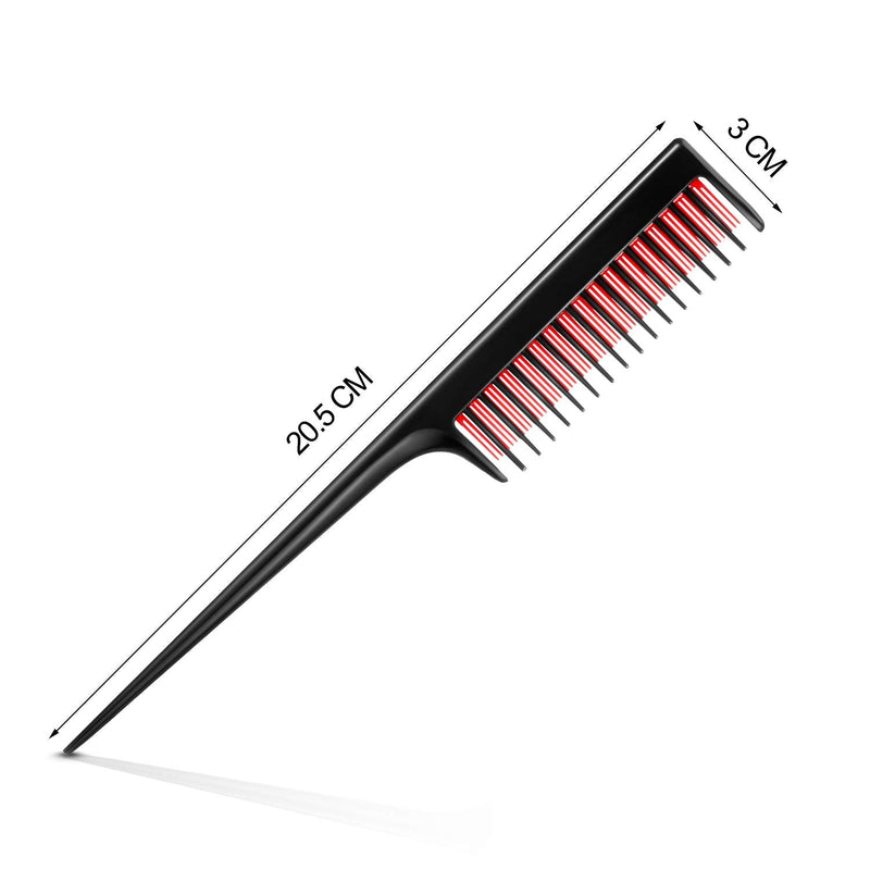 3 Piece Triple Teasing Comb, Rat Tail Combs for Women, Tool Structure Tease Layers Rattail Comb, Rat Tail Comb for Back Combing Root Teasing, Adding Volume, Evening Styling (Black and Red) Black and Red - BeesActive Australia