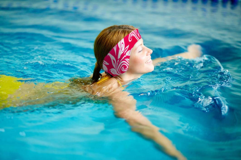 [AUSTRALIA] - Novos Swimming Headband for Babies, Toddlers, Kids, Adults - Designed to Help Prevent swimmer's Ears, Elastic Swim Hair Guard Ear Guard Rose Medium 