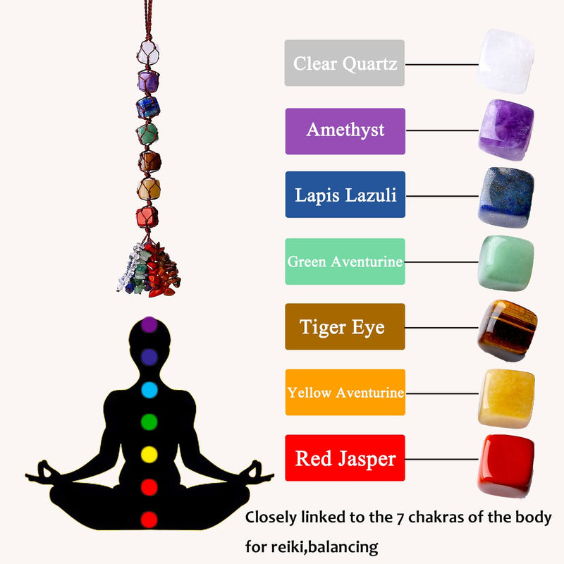 XIANNVXI 7 Chakra Healing Crystals Hanging Crystals Gemstones Decor Tumbled Stones Car Rearview Mirror Wall Hanging Reiki Crystal Gifts Seven Chakras - BeesActive Australia