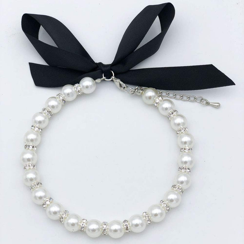 PETFAVORITES Ombre Pearls Dog Necklace Collar Jewelry for Small Dogs Puppy - Bling Rhinestones Cat Wedding Collar for Pets - Cute Teacup Chihuahua Yorkie Girl Clothes Costume Outfits Accessories Size S Snow White - BeesActive Australia