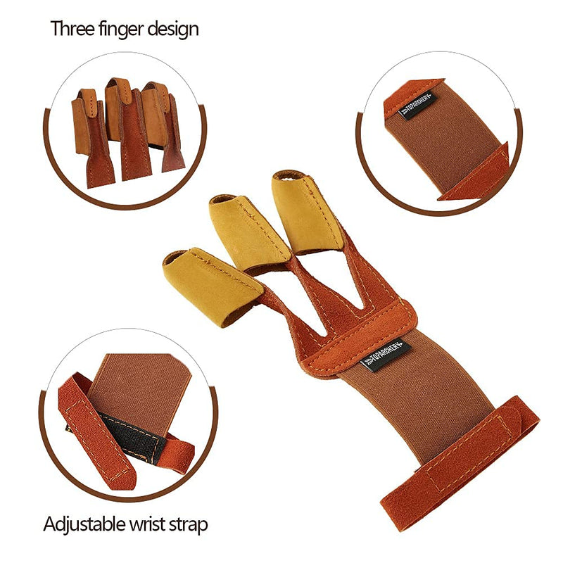 Huntingdoor Arm Guards Archery Leather Arm Protector+Huntingdoor Soft 3 Finger Archery Glove Black and Brown - BeesActive Australia