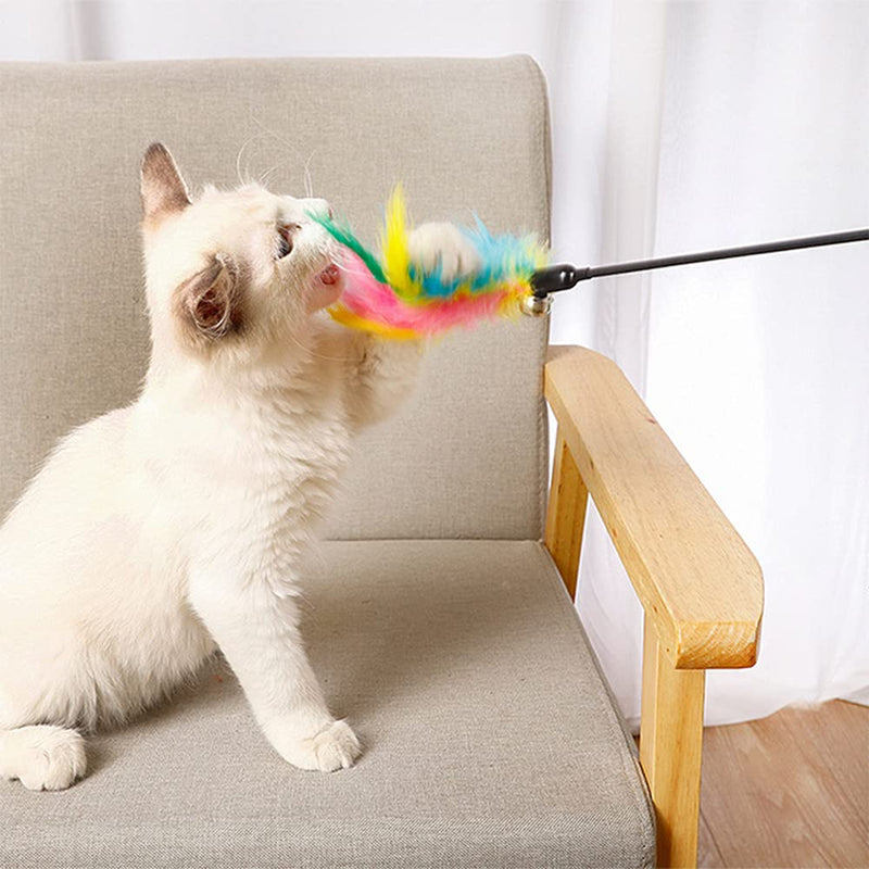IUHKBH Cat Feather Toys, Interactive Cat Wand Toys Cat Teaser with Bell - 18'' Long Feather Wand for Cat and Kitten (6 Pcs) A - BeesActive Australia