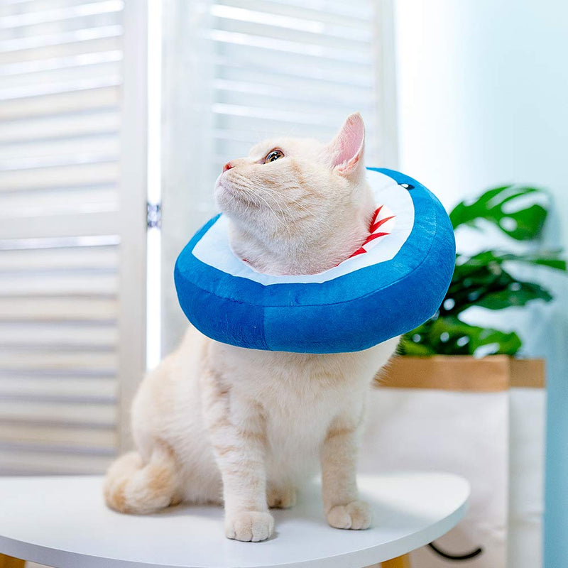 EXPAWLORER Cat Cone Collar Soft - Cat Recovery Collar Cute Donut for Wound Healing, Protective E- Collar After Surgery, Elizabethan Collars for Kitten and Small Dogs Shark - BeesActive Australia