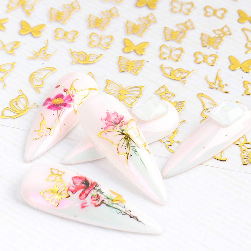 Gold Butterfly Nail Art Stickers 3D Nail Decals Butterfly Designs Shining Butterfly Self Adhesive Nail Sticker for Nail Art Decorations Manicure Tips Charms Acrylic Nails Supply (6 Sheets) - BeesActive Australia