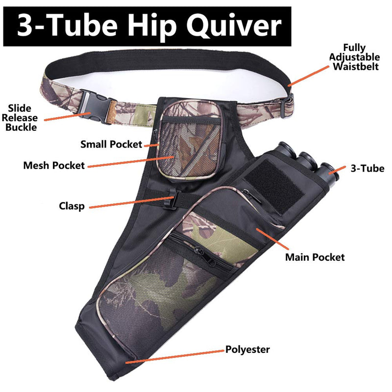 XTACER 3 Tube Hip Quiver Hunting Training Camo Archery Arrow Quiver Holder Bow Belt Waist Hanged Target Quiver Camouflage - 3 Tube - BeesActive Australia