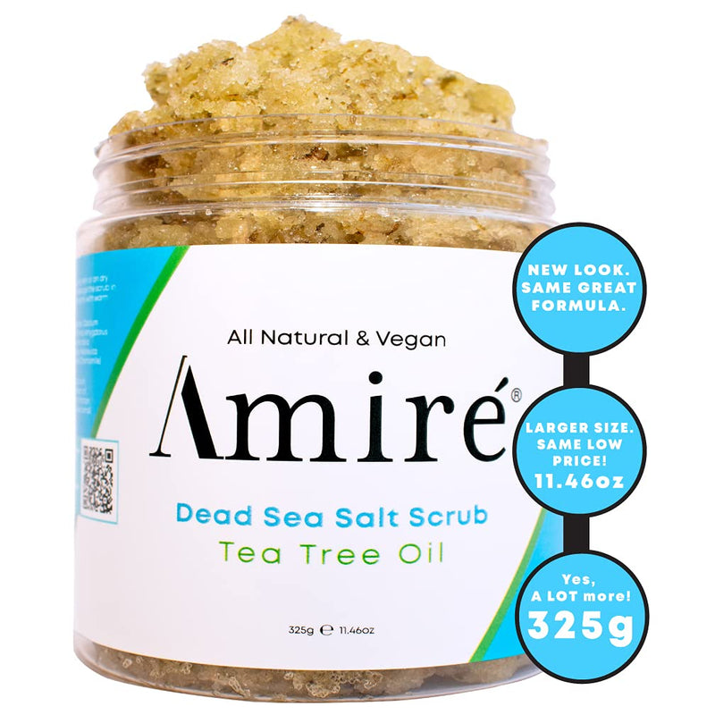 Amire Tea Tree Oil Exfoliating Body and Foot Scrub with Dead Sea Salt, Great for Acne, Dandruff, Stinky Feet, Infused with Argan Oil and Shea Butter to Moisturize - BeesActive Australia