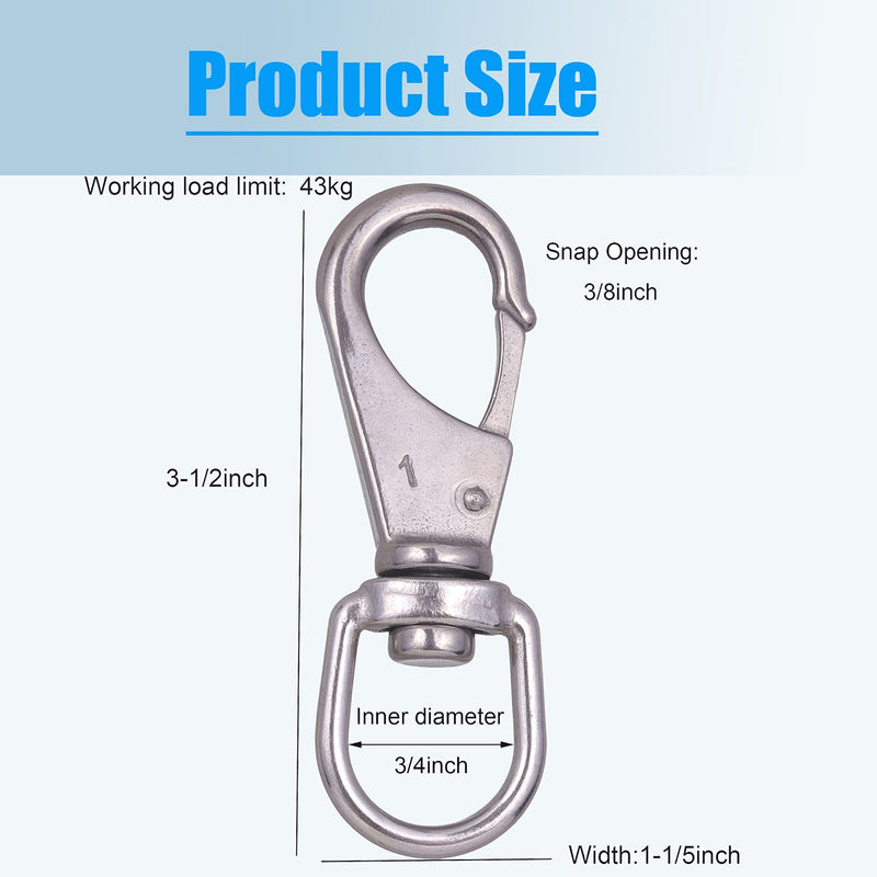 Mixiflor 8 Pack Stainless Steel Swivel Eye Snap Hook Flag Pole Clips , Diving Clips Spring Hooks for Bird Feeders, Pet Chains, Dog Tie-Out Cable, Keychains and More (3-1/2 x 1-1/4 Inch) - BeesActive Australia