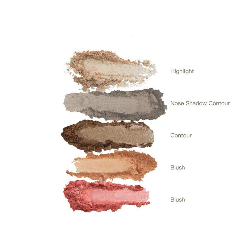Snow Bright Contour Highlight Blush Makeup Palette - Smooth and Pigmented - Easy to Blend and Use - Vegan and Cruelty Free - 5 Part Pressed Powder Makeup Kit - With Mirror For All Skin Types - BeesActive Australia