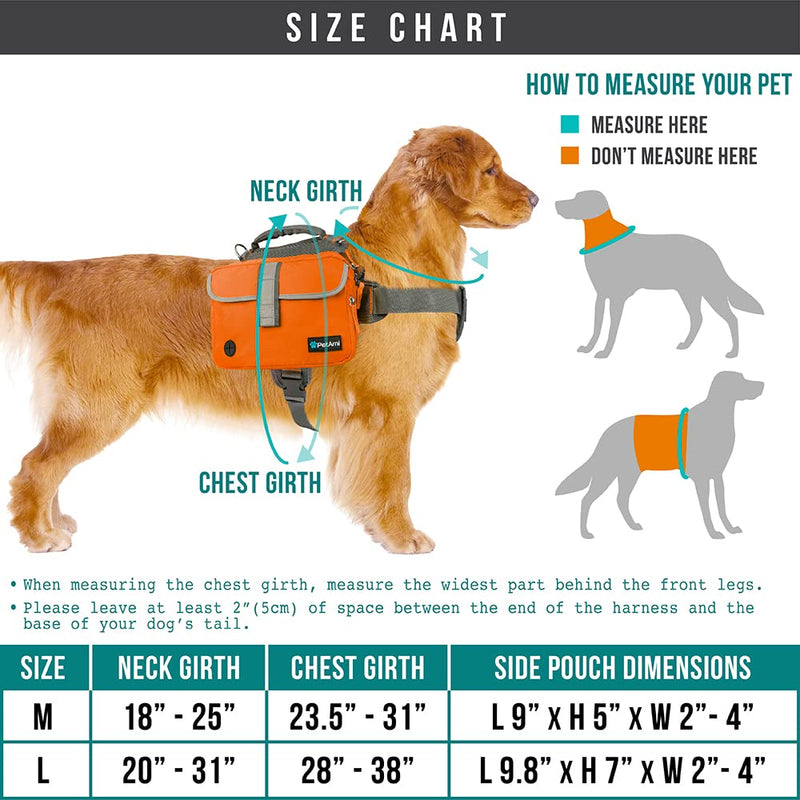 PetAmi Dog Backpack for Medium Large Dogs, Dog Saddle Bag for Dogs to Wear, Harness Saddlebag with Reflective Safety Side Pockets for Hiking, Camping, Vest Dog Pack for Travel Orange - BeesActive Australia