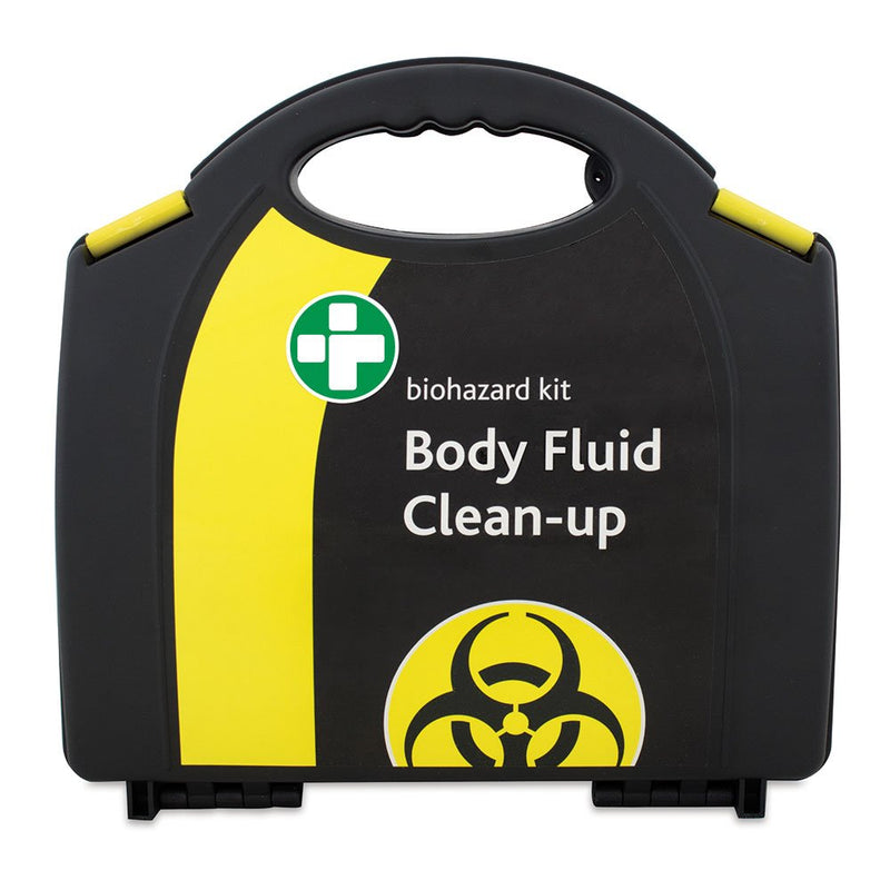Reliance Medical - Biohazard Body Fluid Clean-Up Kit - 2 Single Application Packs- Black/Yellow Wall Mountable Box & Lewis-PLAST Premium First Aid Kit, 90 Count (Pack of 1) 2 Application Body Fluid Clean up Kit + Premium First Aid Kit - BeesActive Australia