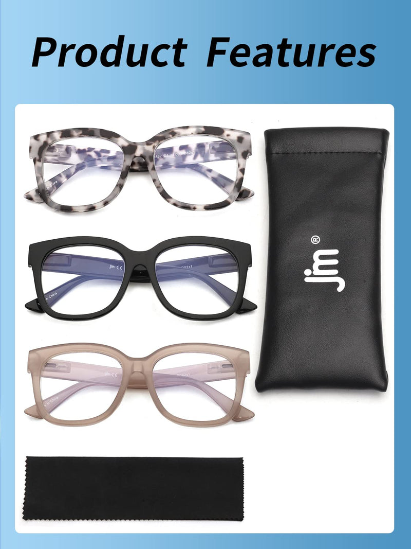 JM 3 Pack Oversized Square Reading Glasses, Blue Light Blocking Computer Reader for women men 3 Pack Mixed Color 1.5 x - BeesActive Australia