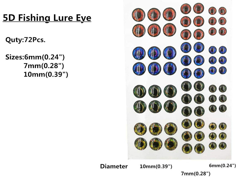 Drchoer Fishing Lure Eye 2D/3D/4D/5D Lifelike Realistic Artificial Holographic Fake Eyes Sizes:3/4/5/6/7/10mm for Fly Tying Lures Crafts DIY Materials Tool - BeesActive Australia