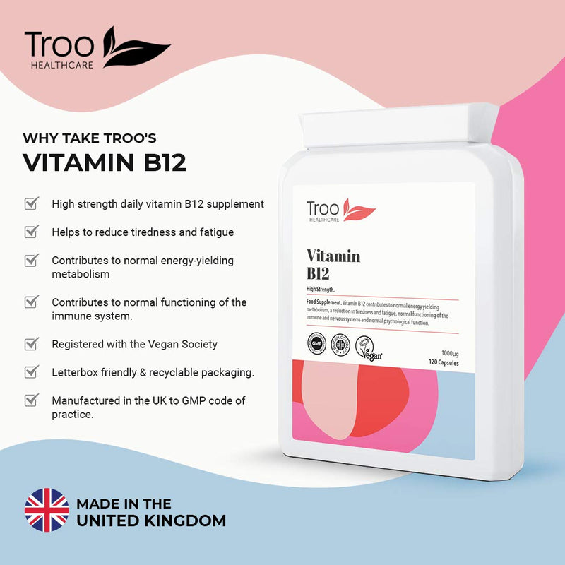 Vitamin B12 Methylcobalamin Supplement 1 mg - 120 Easy Swallow Daily Capsules - High Strength 1000 mcg per Capsule � Energy and Nervous System Support - UK Manufactured to GMP Standards - BeesActive Australia