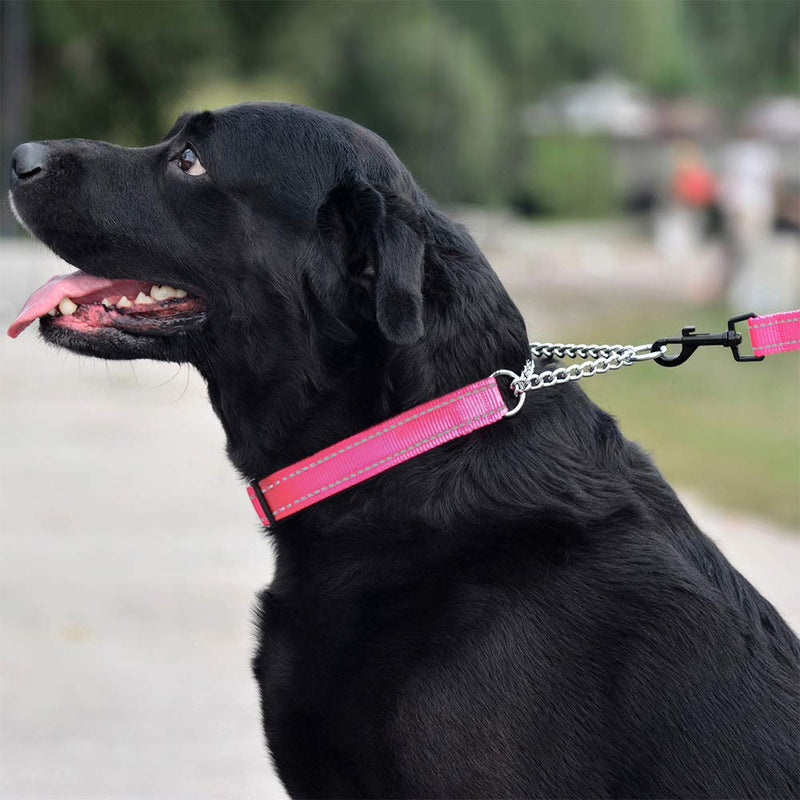CollarDirect Martingale Dog Collar Training Adjustable Stainless Steel Chain Reflective Nylon Pet Collars for Medium Large Dogs M, Neck Fit 14"-20" Pink - BeesActive Australia