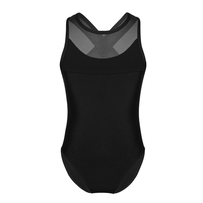 [AUSTRALIA] - dPois Kids Girls' Mesh Splice Criss-Cross Back Gymnastics Sports Ballet Dance Leotard One-Piece Jumpsuit Black 8 