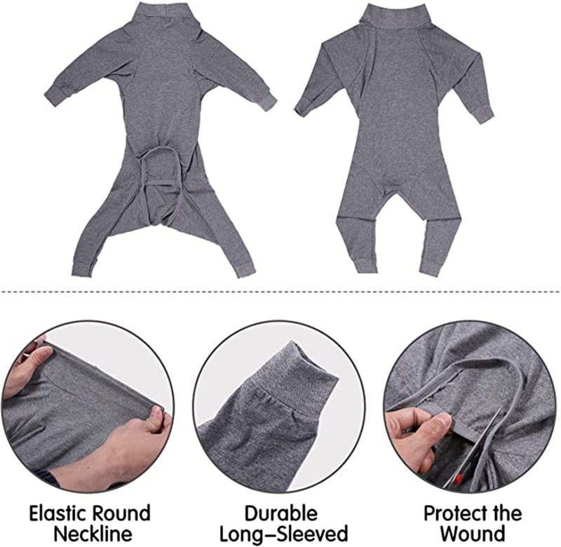 Pinellia Dog Recovery Suit, Abdominal Wound After Surgery Wear, Prevent Licking Wounds, E-Collar & Cone Alternatives, Long Sleeve Postoperative Shirts Dog Pajamas Prevent Shedding L Gray - BeesActive Australia