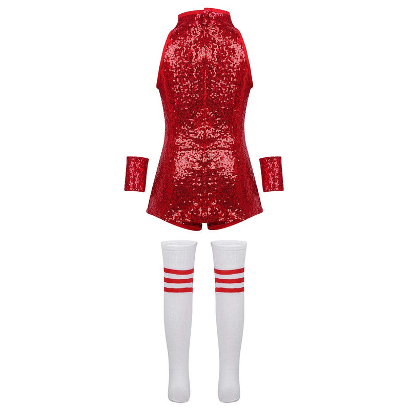 [AUSTRALIA] - YOOJIA Kids Girls Hip Hop Dance Performance Costume Hip-hop Jazz Dance Cheerleading Uniform Clothing Set Red 8 / 10 