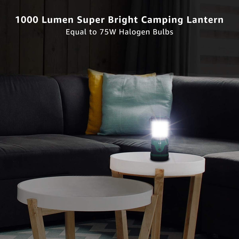 LE LED Camping Lantern Rechargeable, 1000LM, 4 Light Modes, 4400mAh Power Bank, IP44 Waterproof, Perfect Lantern Flashlight for Hurricane Emergency, Hiking, Home and More, USB Cable Included - BeesActive Australia