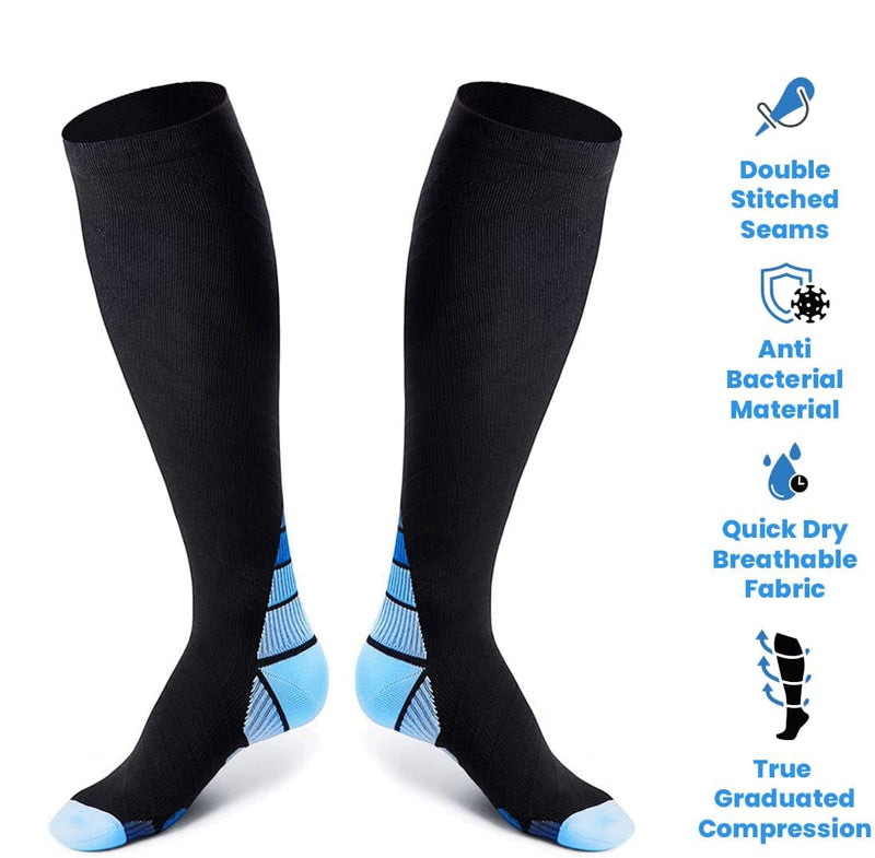 Compression Socks for Men and Women (3 Pairs) 20-30 mmhg Medical Compression Stocking for Swelling, Nurse Blue XXL - BeesActive Australia