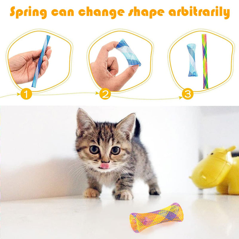 Cat Toys Springs Balls Set 12 Pack - 6 PCS Cat Toy Balls Woolen Yarn Balls - 6 PCS Cat Spring Tube Toys Interactive Cat Chew Toy for Cat Kitten (Random Color) - BeesActive Australia