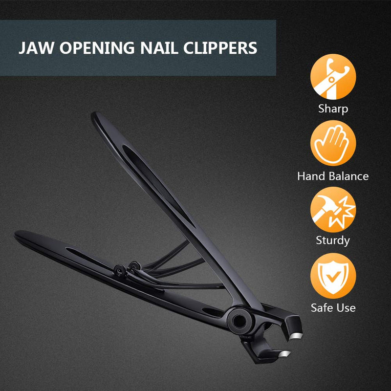 15mm Wide Jaw Opening Nail Clippers for Thick Nails Fingernails and Toenails Clippers for Ingrown Toenails Oversized Stainless Steel Nail Clipper Set Black - BeesActive Australia