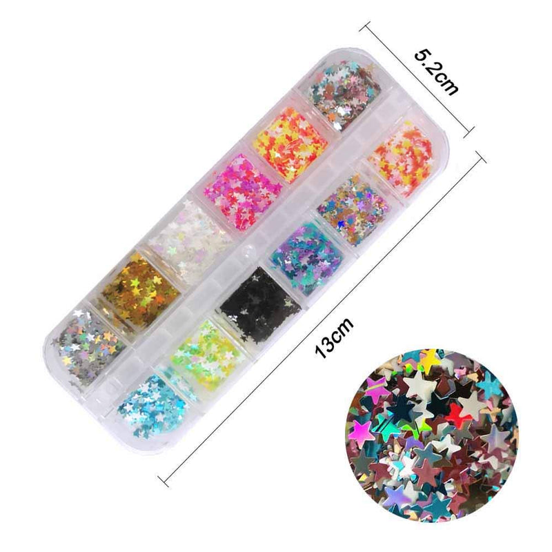EBANKU Star Holographic Nail Glitter Sequins, 24 Boxes Colorful Stars Confetti Laser Glitter Nail Art Flakes Nail Glitter 3D Manicure Decals Nail Decoration - BeesActive Australia
