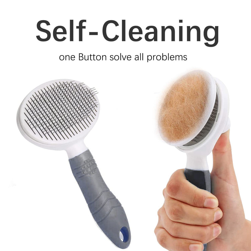 Cat Grooming Brush, Self Cleaning Slicker Brushes for Dogs Cats Pet Grooming Brush Tool Gently Removes Loose Undercoat, Mats Tangled Hair Slicker Brush for Pet Massage-Self Cleaning (Gray) - BeesActive Australia