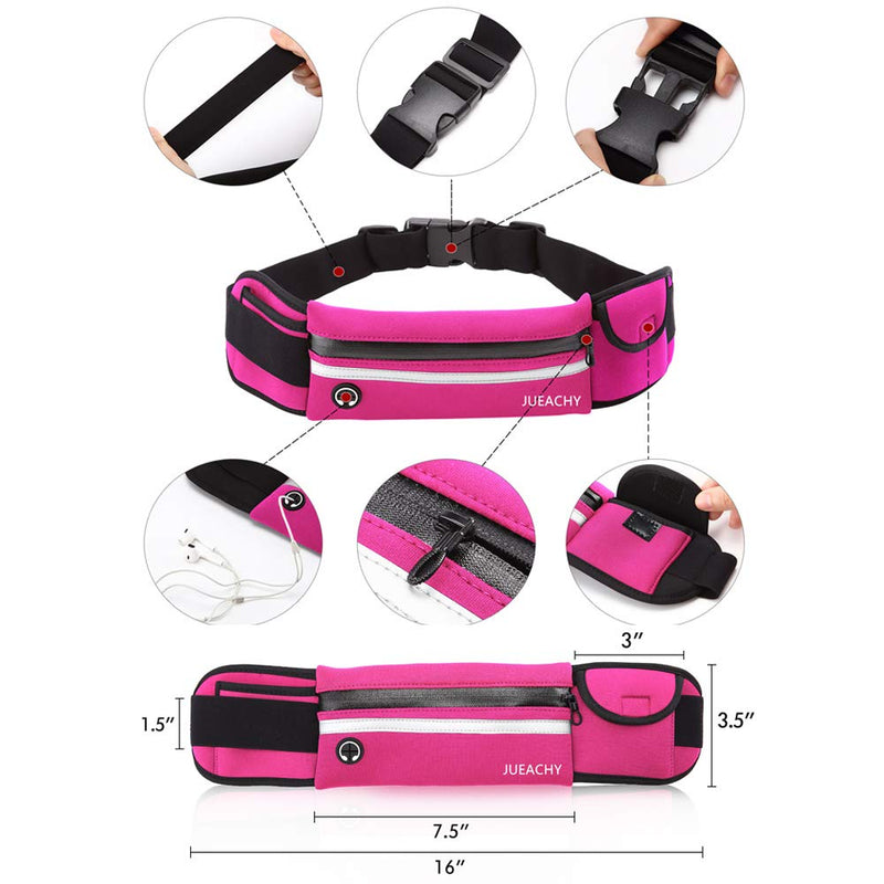 Jueachy Running Belts for Women Waterproof Fanny Pack Running Waist Pouch Phone holder Adjustable Sports Money Belt with Headphone Port Pink - BeesActive Australia