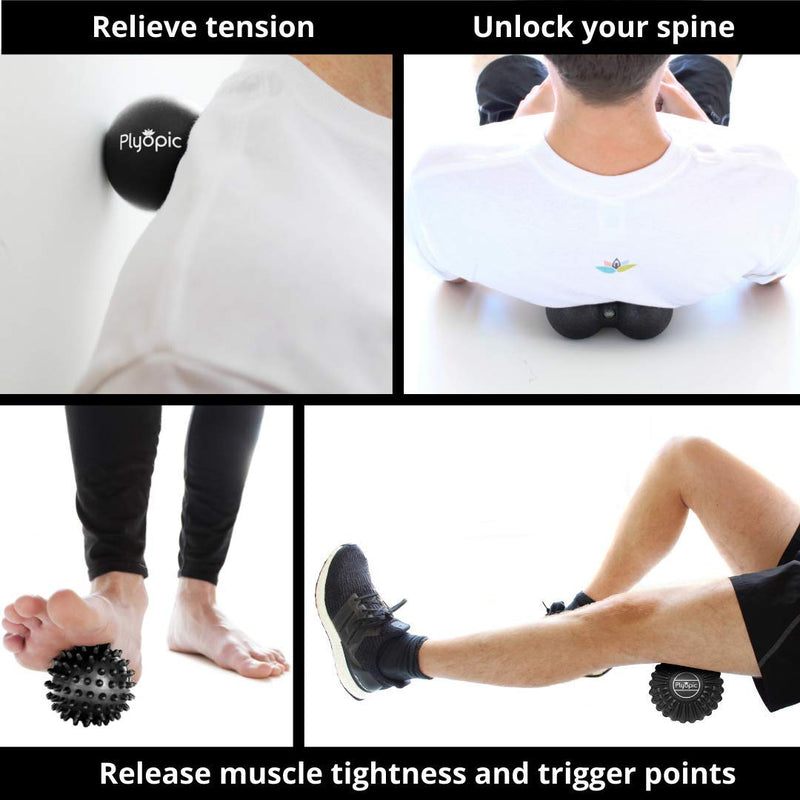 Plyopic Deep Tissue Massage Ball Set � Set of 4: Lacrosse, Spiky, Peanut and 5� Foam Roller Massager Balls | For Muscle Pain, Mobility Therapy, Myofascial Release and Trigger Point Relief - BeesActive Australia