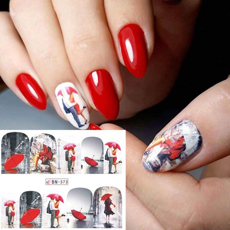 Nail Art Stickers Decals Valentine's Day Nail Art Supplies Wraps for Women Girls Nail Accessories Decorations Eiffel Tower Maple Leaf Full Cover Water Transfer 12 Sheets/Set - BeesActive Australia