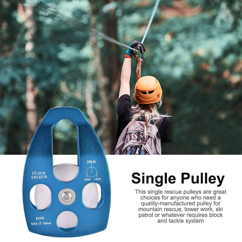 Climbing Single Pulley 28KN Alloy Rescue Pulley with Swing Plate Heavy Duty Single Swivel Rope Pulley Fixed Tree Rock Climbing Blue - BeesActive Australia