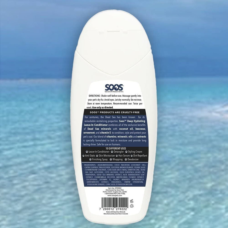 Soos Pet Dog Conditioner for Cats and Pets Deep Hydrating Leave-in Natural Dead Sea Minerals Skin Moisturizer Polish Deeply Absorbing with Vitamins Natural Ingredients - 1x Pet Conditioner (250ml) - BeesActive Australia