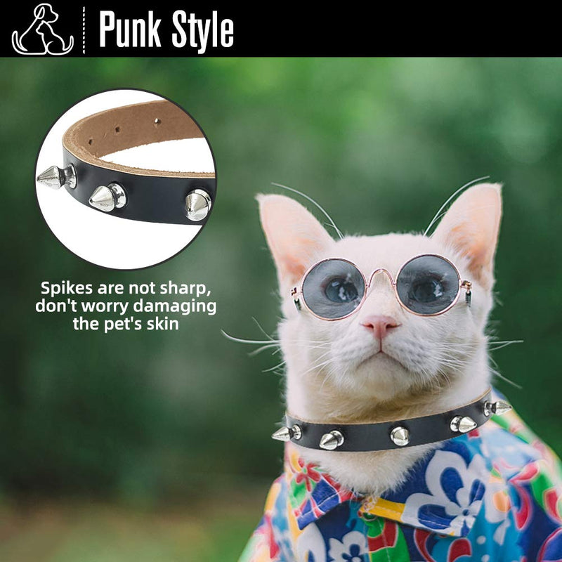 BINGPET Genuine Leather Cat Collar with Bells - Studded Cat Collar with Spikes Soft and Strong Real Leather Made, Adjustable for Small Dogs Puppy Cats - BeesActive Australia