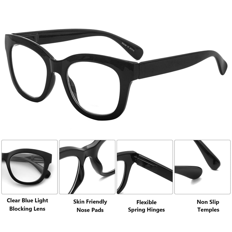 Areyeth Oversized Retro Reading Glasses for Women, Oprah Style Large Blue Light Blocking Readers Black+yellow Tortoise 3.0 x - BeesActive Australia