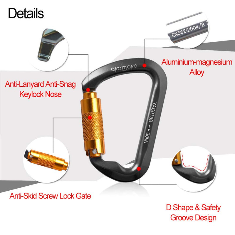 ayamaya 30KN Rock Climbing Carabiner 3Pcs, Aluminum Auto Locking D-Ring Twist Lock Carabiners Clip Hook Heavy Duty CE Certified Rappelling Belay 3 Pack - BeesActive Australia