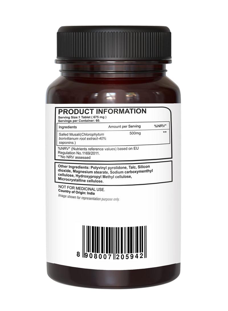 Pure Nutrition Safed Musli Root Extract 500mg (Asparagus Adscendens 40% Saponins) - 60 Veg Tab - Non GMO | Gluten Free - BeesActive Australia