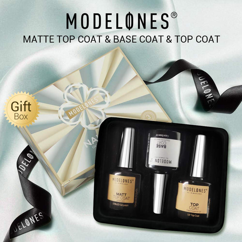 Modelones Matte Top Coat Base Coat for Gel Nail Polish, 3Pcs No Wipe Top Coat, Long Lasting High Gloss Shiny and Matte Effects DIY at Home, 10ml Each Bottle - BeesActive Australia