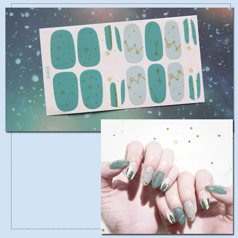 WOKOTO 6 Sheets Shine Nail Wraps Polish Decal Strips With 1Pcs Nail File Golden Glitter Adhesive Nail Art Stickers Manicure Kits - BeesActive Australia