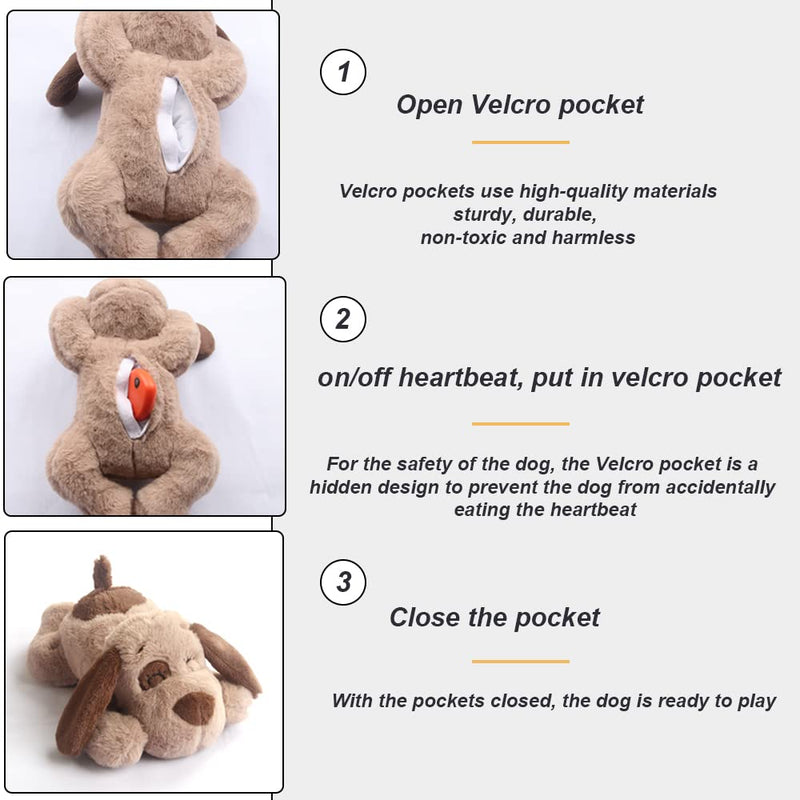 Beverly Shark Puppy Heartbeat Toy Dog Anxiety Relief Calming Aid Puppy Heartbeat Stuffed Animal Behavioral Training Sleep Aid Comfort Soother Plush Toy for Puppies Dogs Cats Brown-1 - BeesActive Australia