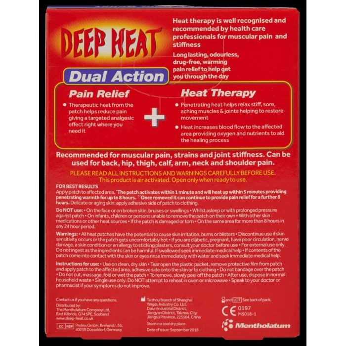 Deep Heat Pain Relief Heat Patches | Pain Relief with Heat Therapy | 4 Patches (Pack of 2) - BeesActive Australia
