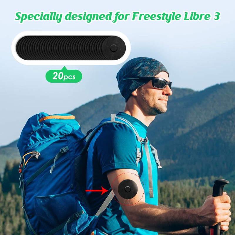 YOUSHARES Covers for Libre 3, Adhesive Patches (20pcs)- 7-14 Days Long Stay Fixation Monitor Protection, Waterproof Overpatch CGM Stickers for Libre 3, Easy to Use Pre-Cut Adhesive Tape (Black) 20pcs Black - BeesActive Australia
