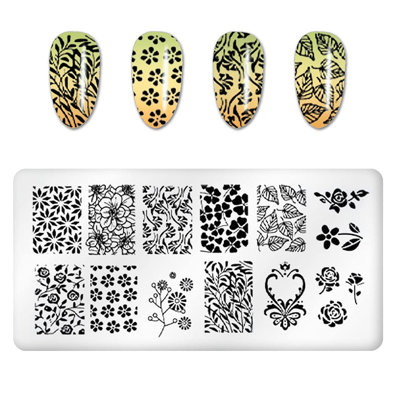 WOKOTO Nail Stamping Plates Set with 5 Pcs Rectangle Flower Butterfly Lace Image Templates Plates for Nails Art Set - BeesActive Australia